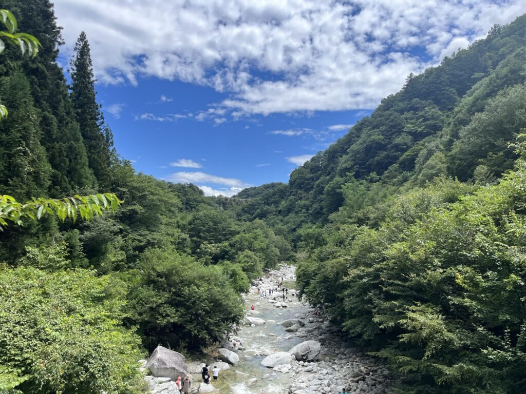 尾白川渓谷のつり橋からの景色